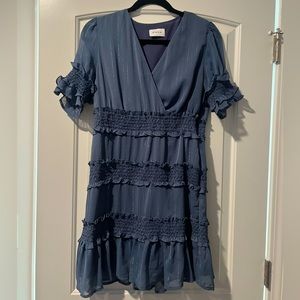 Storia Tiered Ruffle Mini Dress Slate Blue